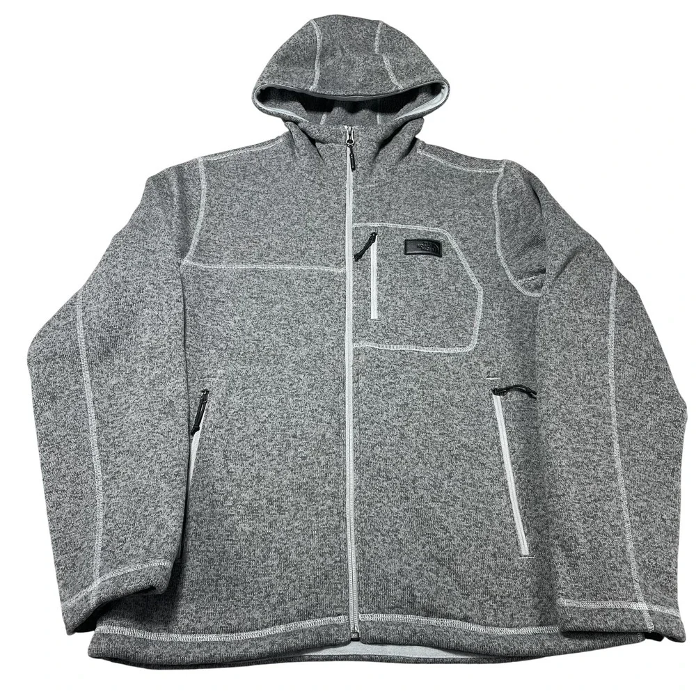 The North Face Jacket Mens Medium Gray Fleece Hooded Full Zip‎ Outdoor Thermal